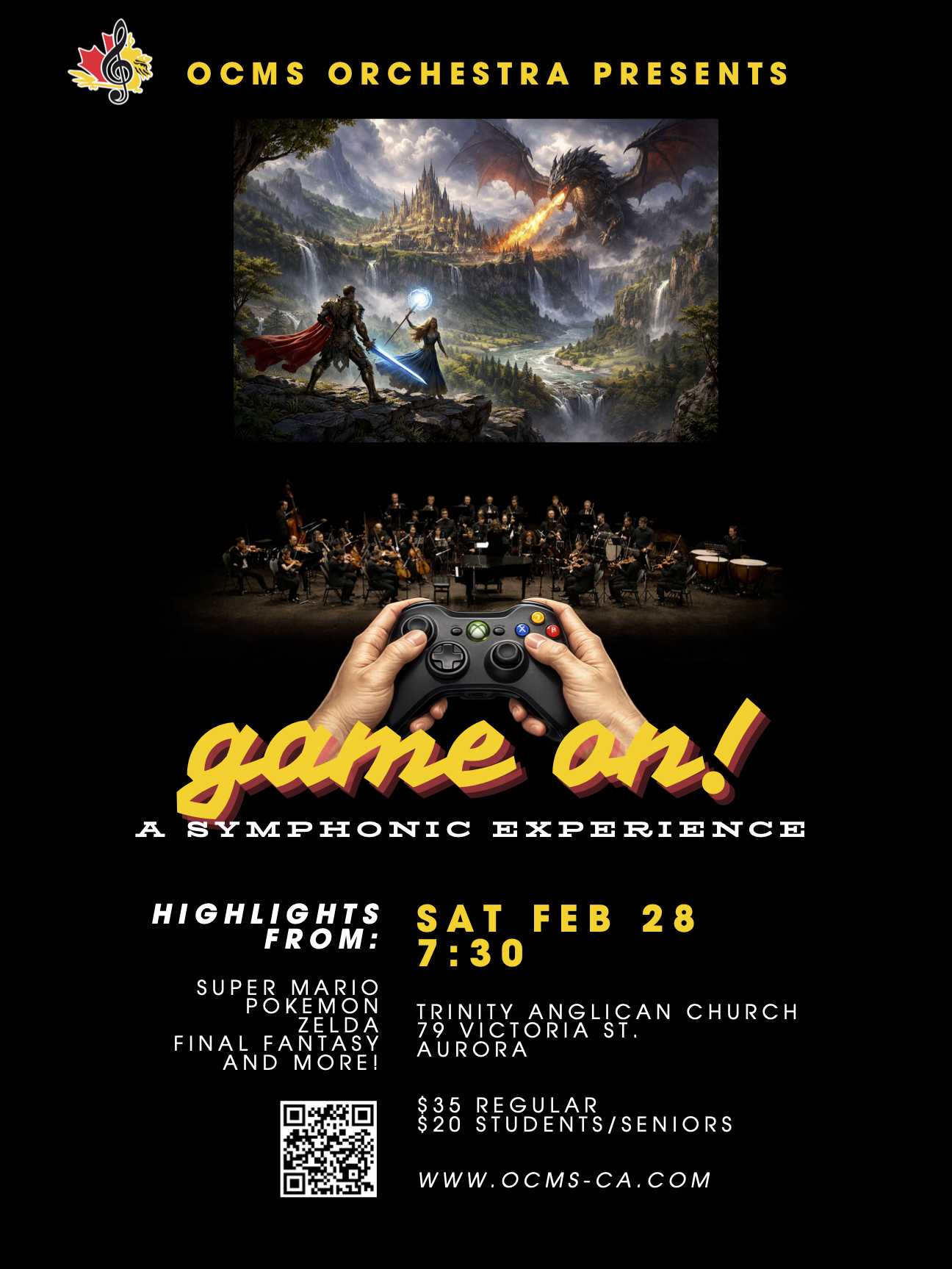 OCMS Orchestra presents Game On - A Symphonic Experience concert at Trinity Anglican Church in Aurora, February 28, 2026